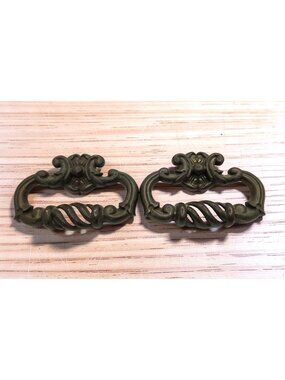 Vintage reclaimed 40's Large Ornate Cast Brass Drawer Pulls, set 0f 2, preowned